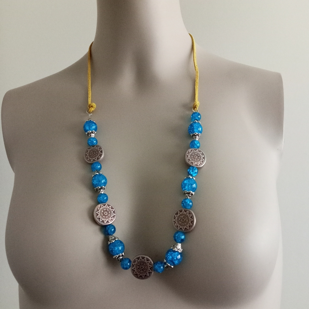 Hand Crafted Western Boho leather and silver antique necklace